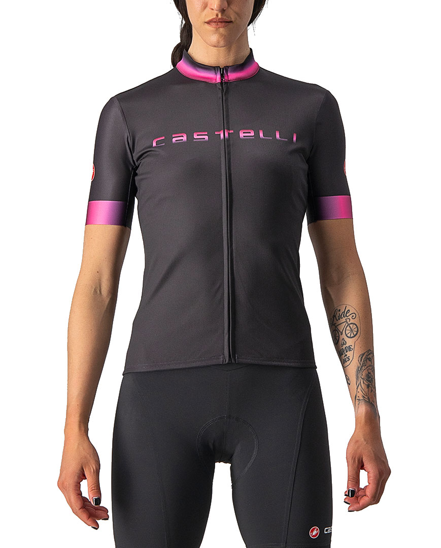 
                CASTELLI Cyklistický dres s krátkým rukávem - GRADIENT LADY - antracitová/černá/růžová L
            