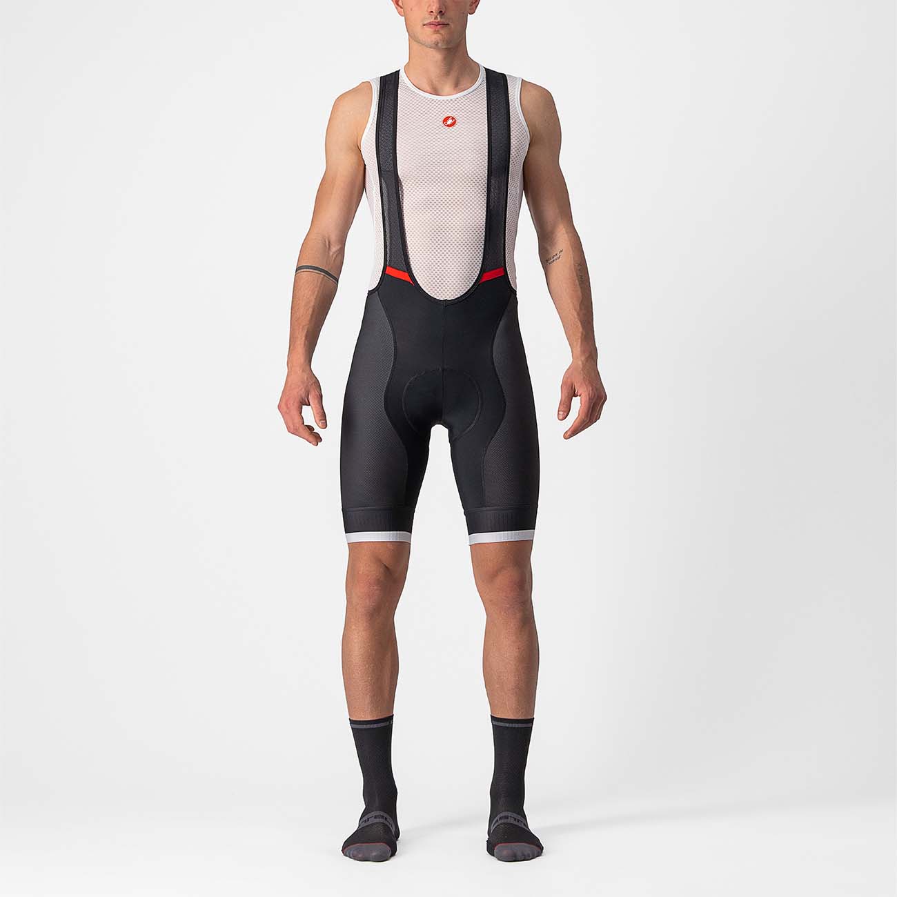 CASTELLI Cyklistické kalhoty krátké s laclem - COMPETIZIONE KIT - černá/stříbrná M