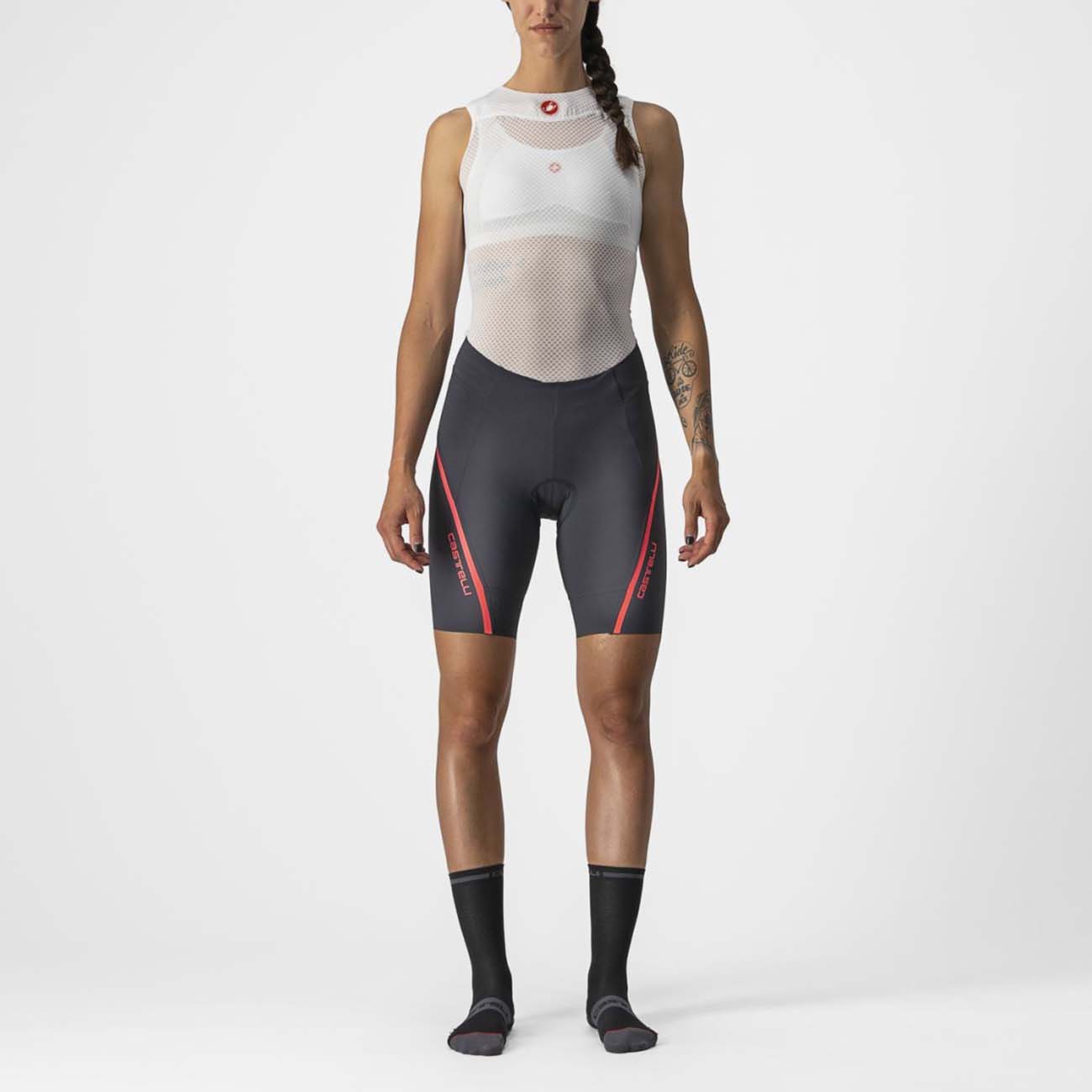 
                CASTELLI Cyklistické kalhoty krátké bez laclu - VELOCISSIMA 3 LADY - šedá/stříbrná/růžová
            