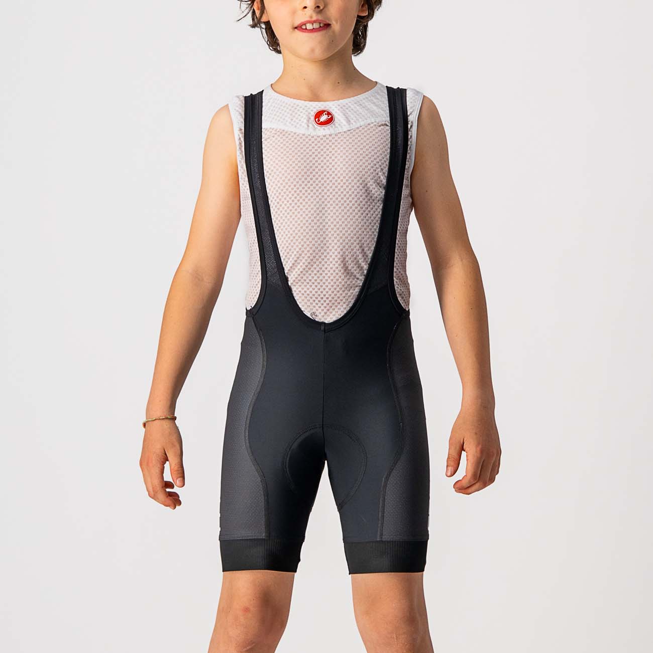 
                CASTELLI Cyklistické kalhoty krátké s laclem - COMPETIZIONE KIDS - černá/bílá
            