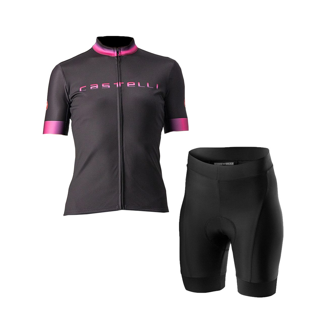 
                CASTELLI Cyklistický krátký dres a krátké kalhoty - GRADIENT LADY - černá/růžová
            