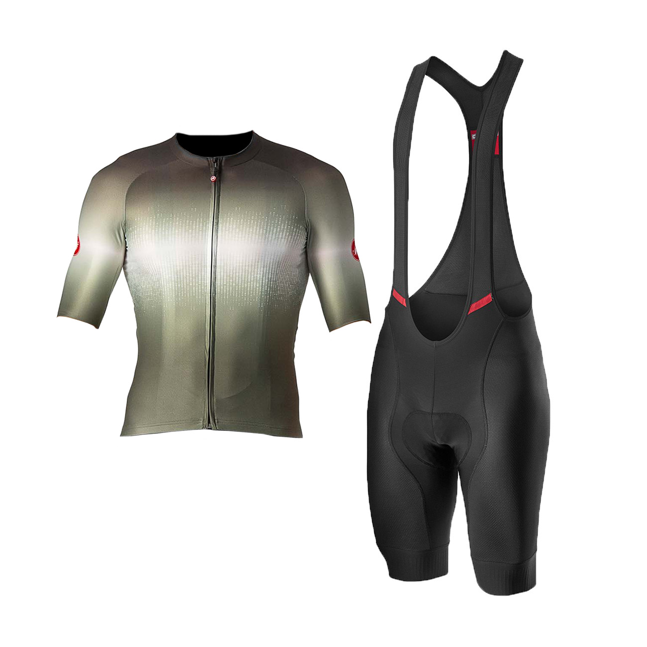 
                CASTELLI Cyklistický krátký dres a krátké kalhoty - AERO RACE 6.0 - černá/zelená/antracitová
            