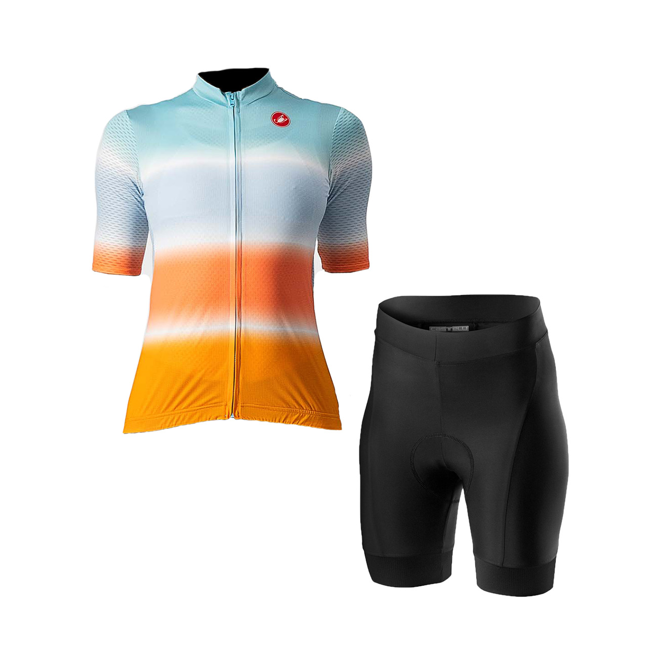 Levně CASTELLI Cyklistický krátký dres a krátké kalhoty - DOLCE LADY - černá/modrá/oranžová