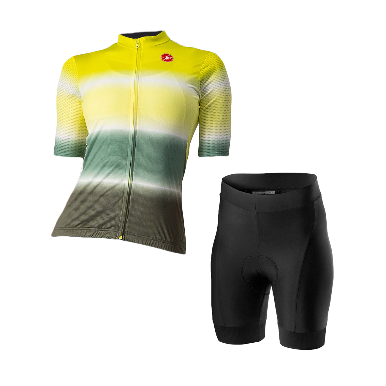 
                CASTELLI Cyklistický krátký dres a krátké kalhoty - DOLCE LADY - zelená/černá/žlutá
            