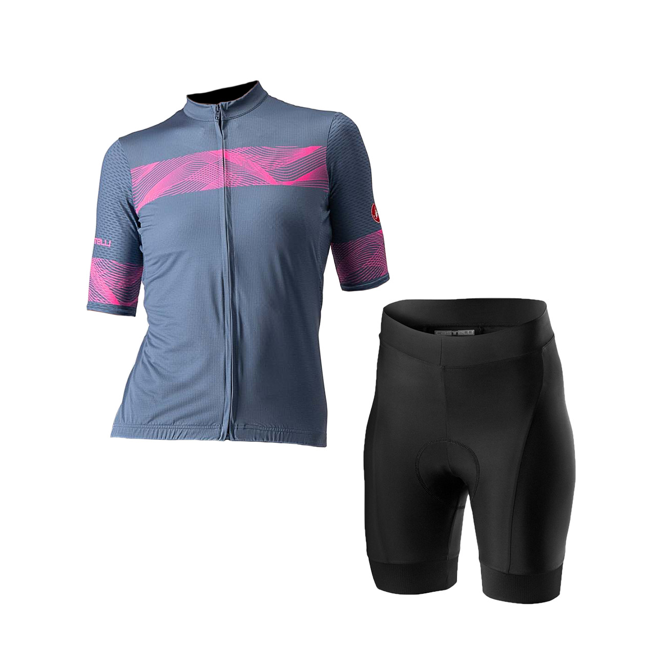 Levně CASTELLI Cyklistický krátký dres a krátké kalhoty - FENICE LADY - černá/modrá/růžová