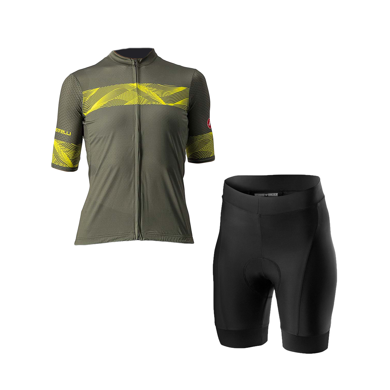
                CASTELLI Cyklistický krátký dres a krátké kalhoty - FENICE LADY - žlutá/zelená/černá
            