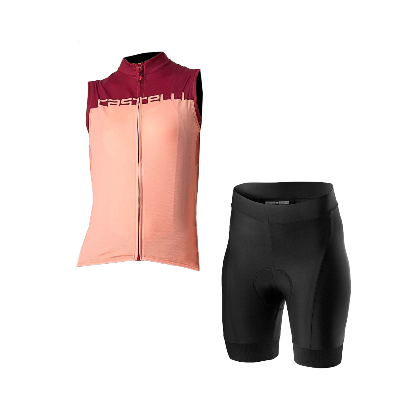 
                CASTELLI Cyklistický krátký dres a krátké kalhoty - VELOCISSIMA LADY - bordó/růžová/černá
            