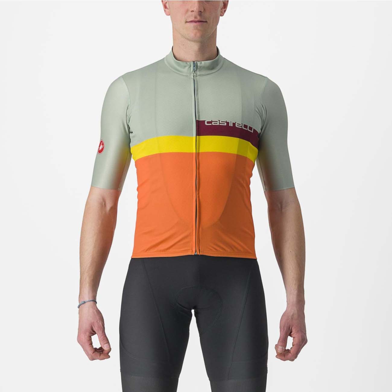 
                CASTELLI Cyklistický dres s krátkým rukávem - A BLOCCO - bordó/zelená/žlutá/oranžová 3XL
            