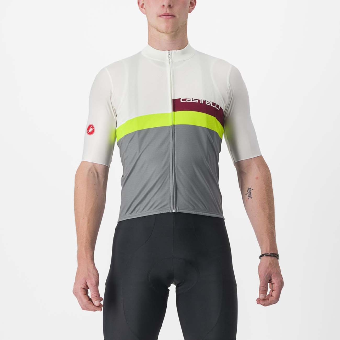 
                CASTELLI Cyklistický dres s krátkým rukávem - A BLOCCO - žlutá/šedá/bordó/ivory 3XL
            