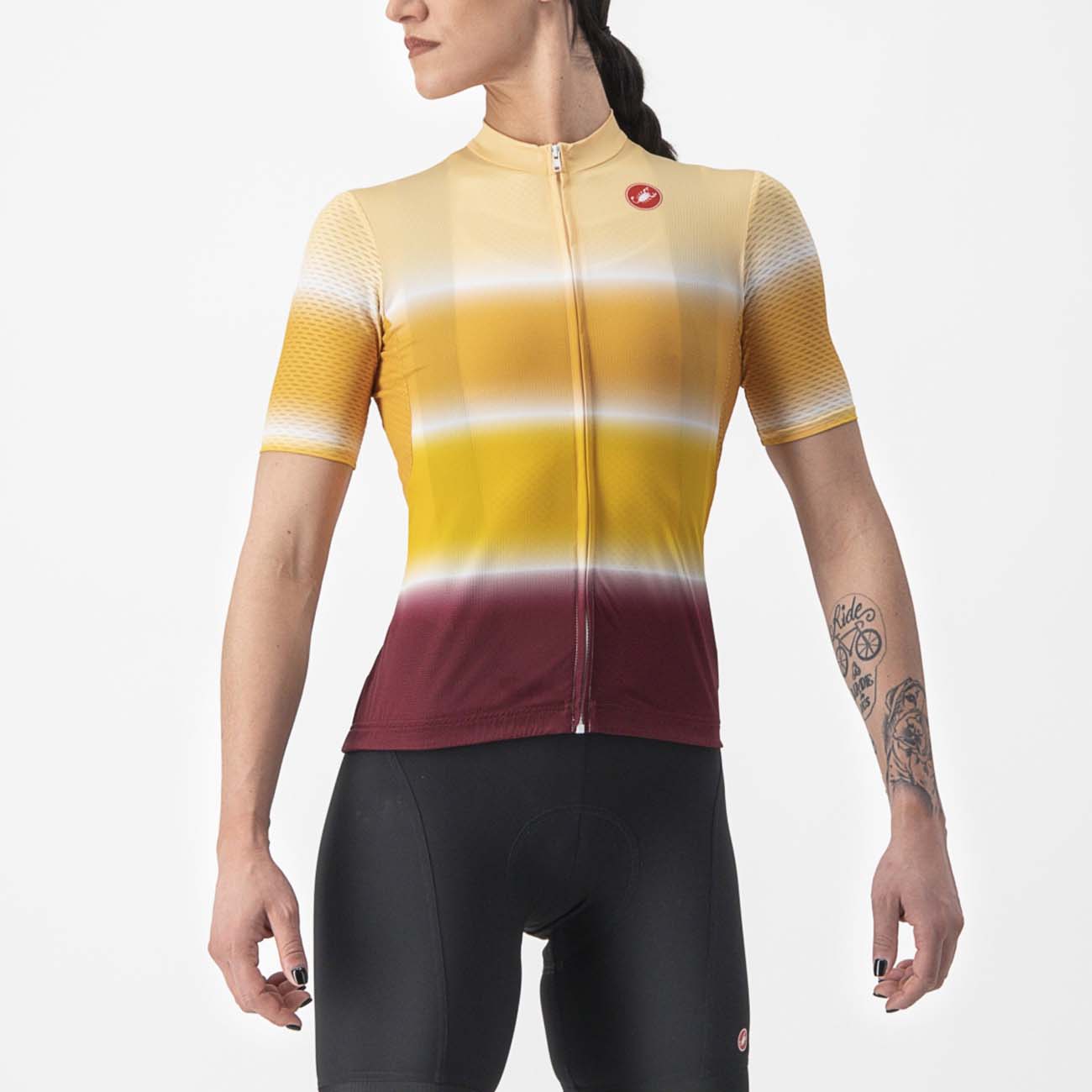 Levně CASTELLI Cyklistický dres s krátkým rukávem - DOLCE LADY - žlutá/bordó XS