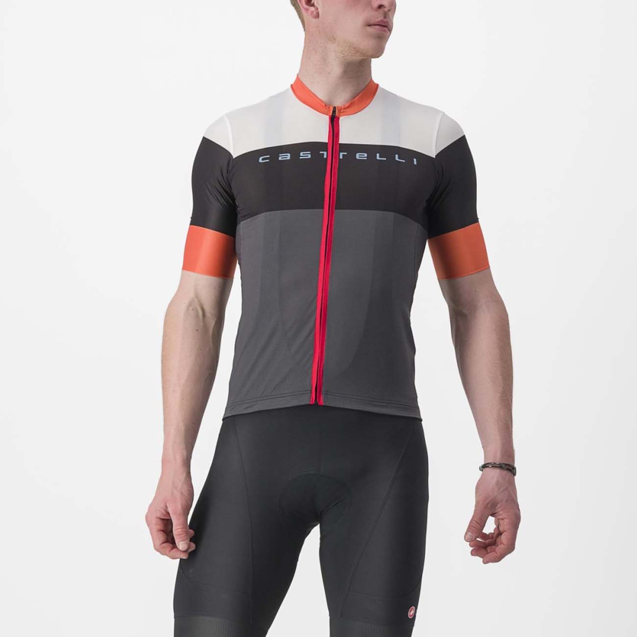 
                CASTELLI Cyklistický dres s krátkým rukávem - SEZIONE - šedá/černá/oranžová 3XL
            