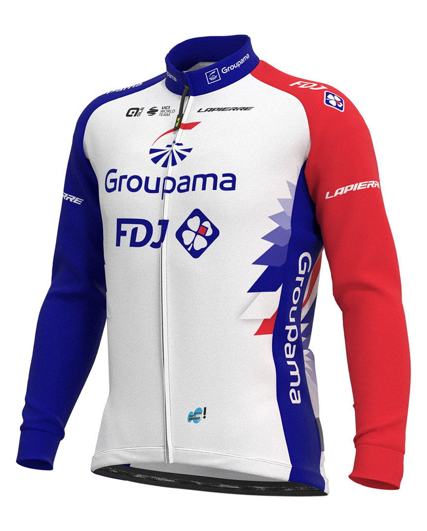 ALÉ Cyklistický dres s dlouhým rukávem zimní - GROUPAMA FDJ 2021 - bílá/modrá/červená 2XL