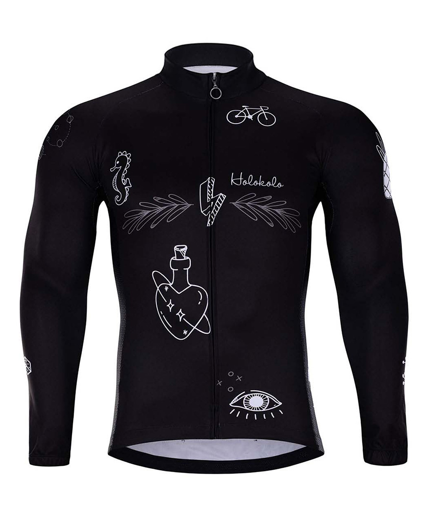 HOLOKOLO Cyklistický dres s dlouhým rukávem zimní - BLACK OUT WINTER - černá 4XL