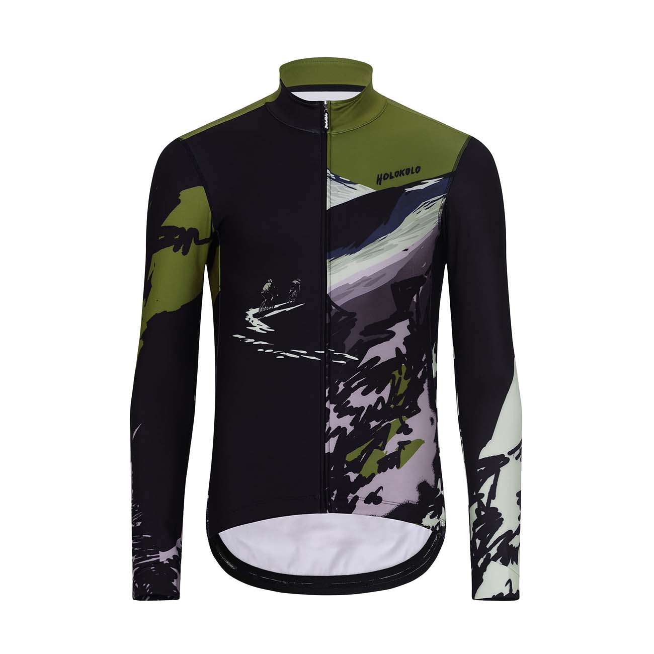 
                HOLOKOLO Cyklistický dres s dlouhým rukávem zimní - CAMOUFLAGE WINTER - zelená/černá
            