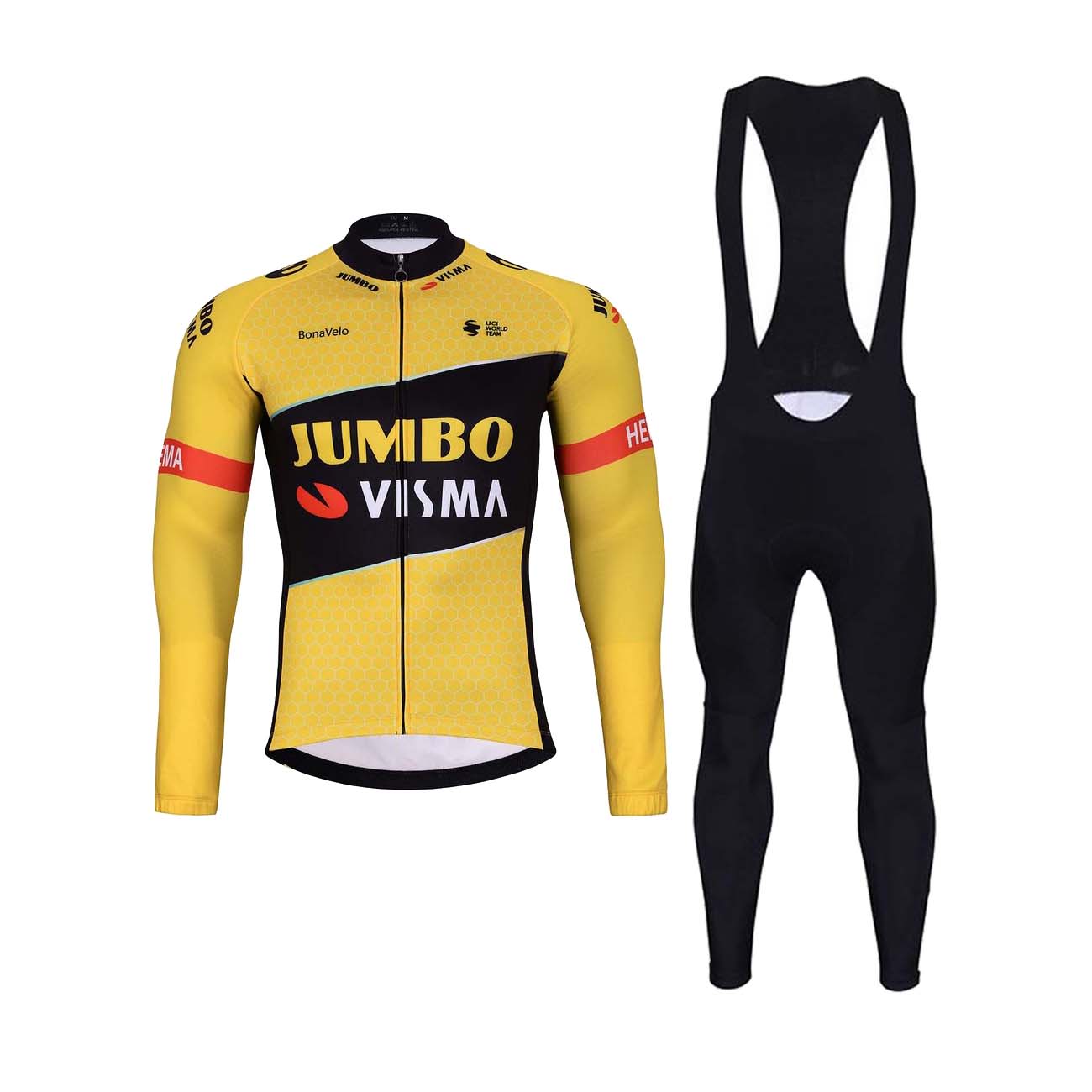 
                BONAVELO Cyklistický zimní dres a kalhoty - JUMBO-VISMA 2023 WNT - černá/žlutá
            