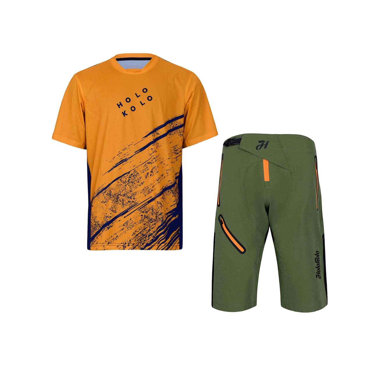 
                HOLOKOLO Cyklistický MTB dres a kalhoty - UNIVERSE MTB - zelená/oranžová/černá
            