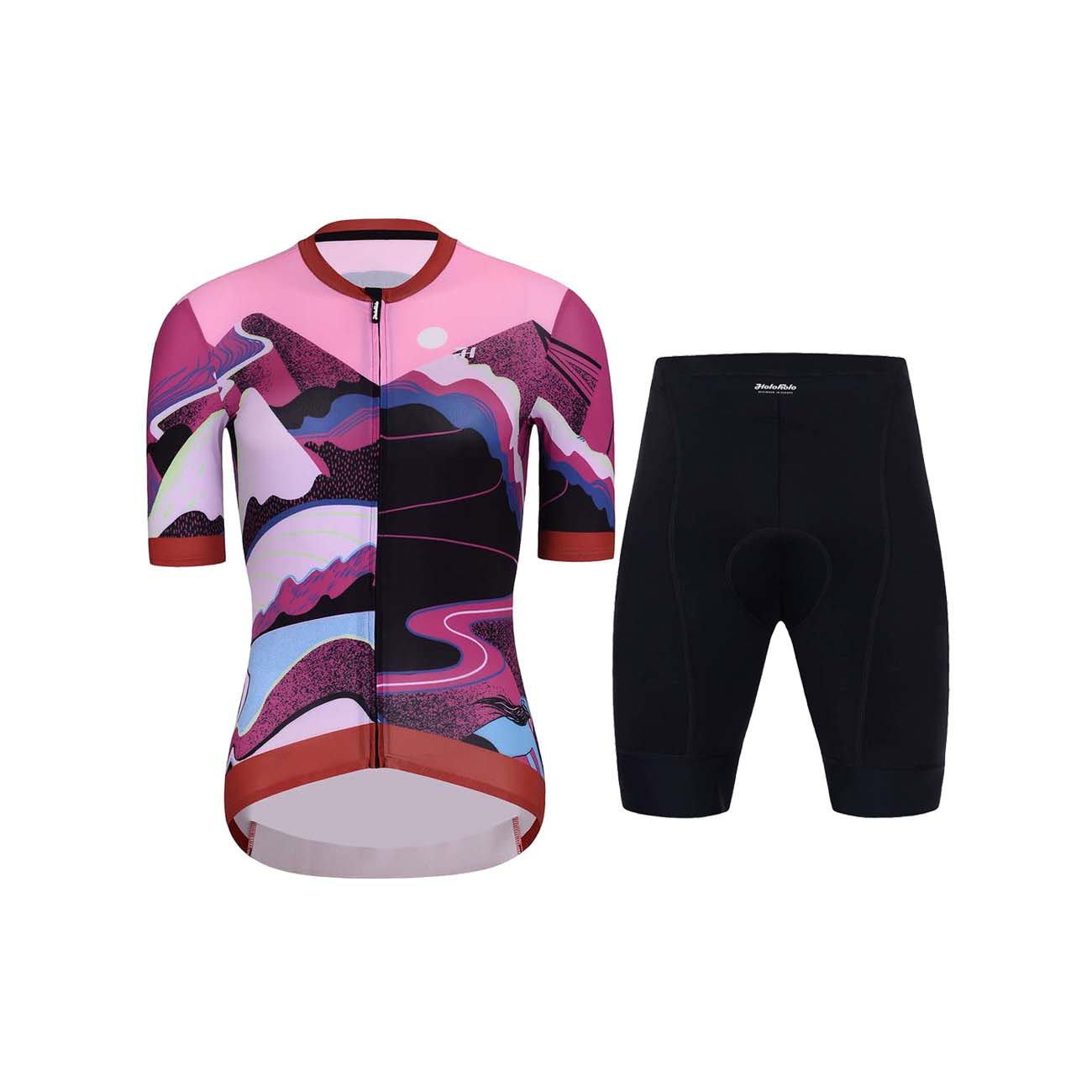 
                HOLOKOLO Cyklistický krátký dres a krátké kalhoty - SUNSET ELITE LADY - vícebarevná/černá/růžová
            