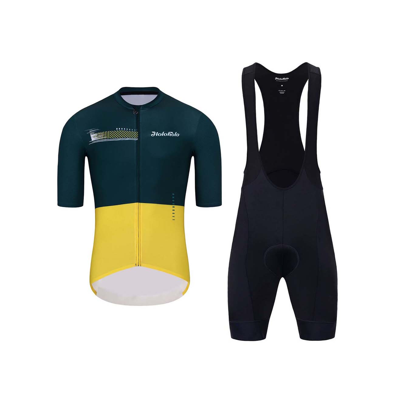 
                HOLOKOLO Cyklistický krátký dres a krátké kalhoty - VIBES - zelená/černá/žlutá
            