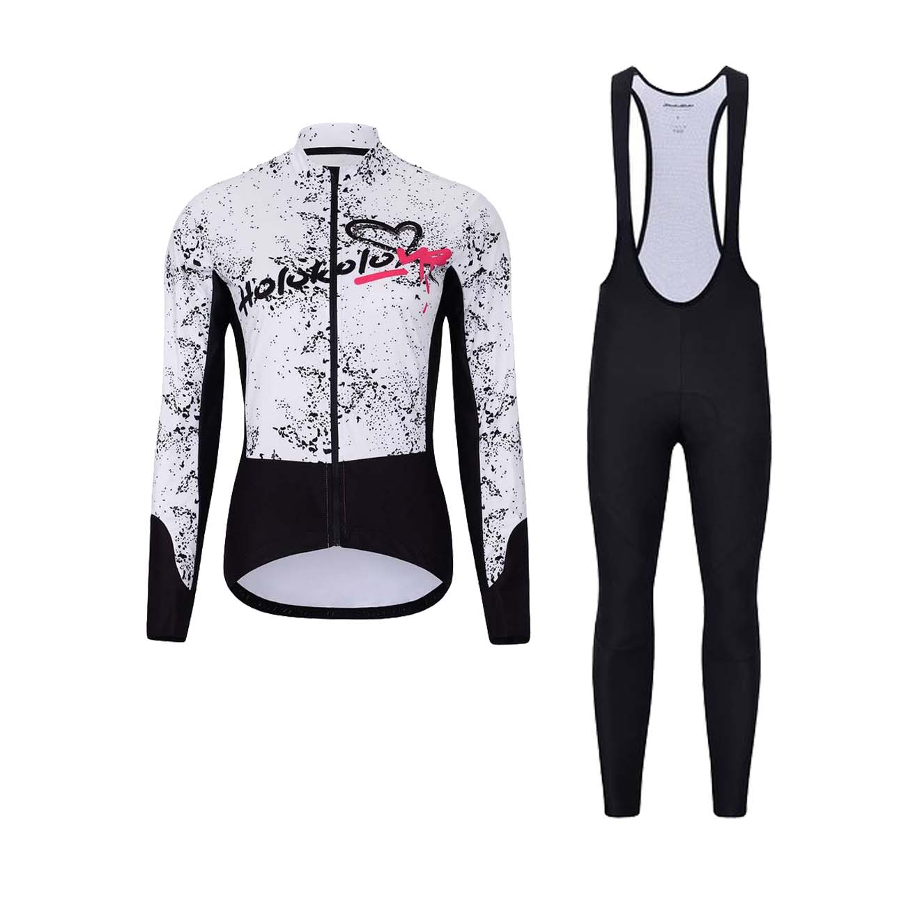 
                HOLOKOLO Cyklistická zimní bunda a kalhoty - GRAFFITI LADY - černá/bílá
            