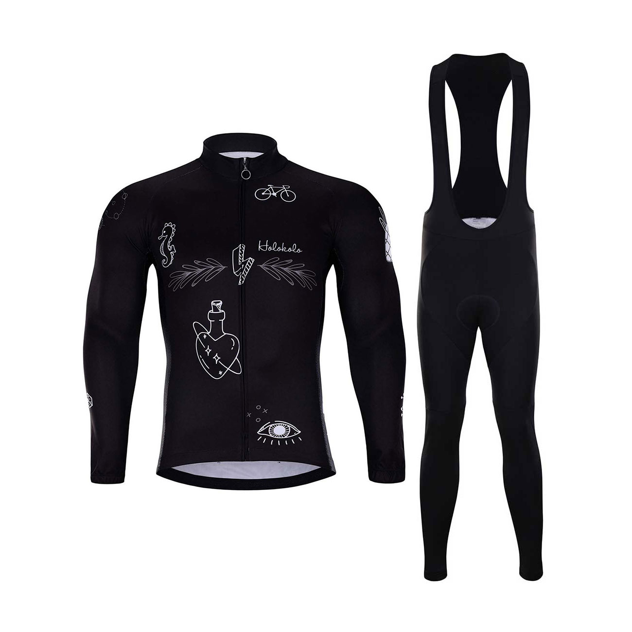 
                HOLOKOLO Cyklistický zimní dres a kalhoty - BLACK OUT WINTER - bílá/černá
            