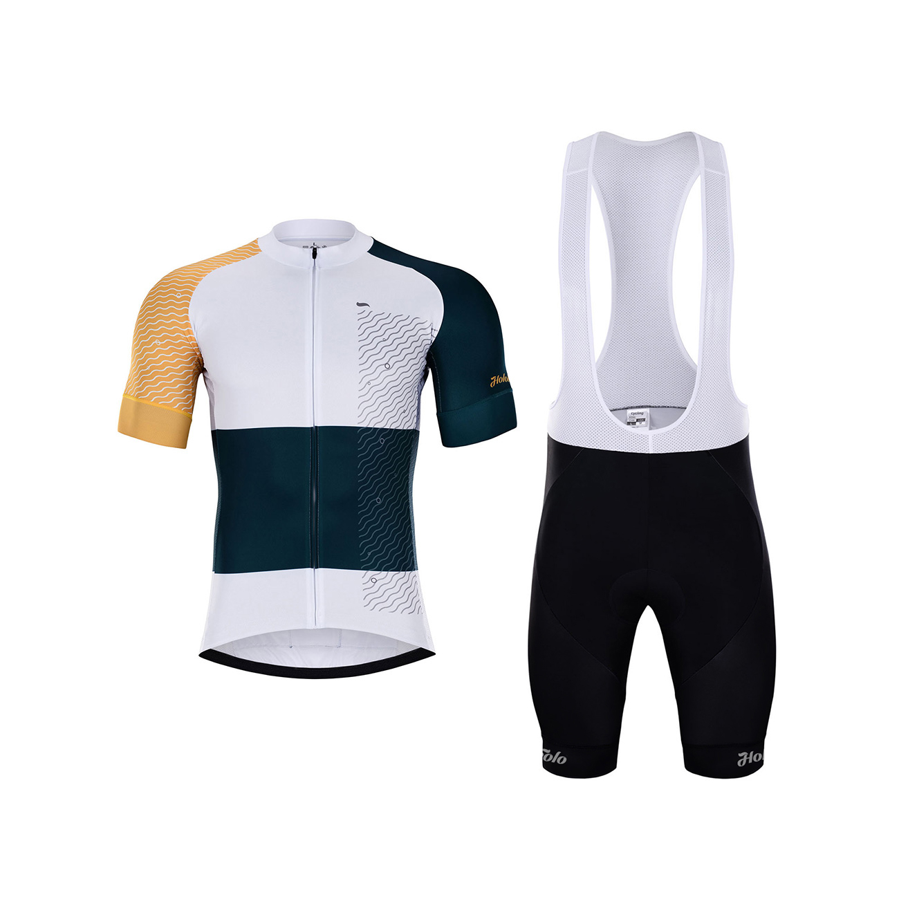
                HOLOKOLO Cyklistický krátký dres a krátké kalhoty - ENGRAVE - bílá/černá/modrá
            