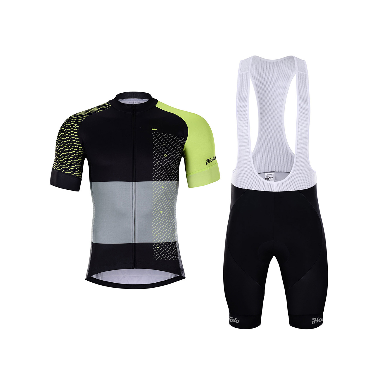 Levně HOLOKOLO Cyklistický krátký dres a krátké kalhoty - ENGRAVE - šedá/zelená/černá