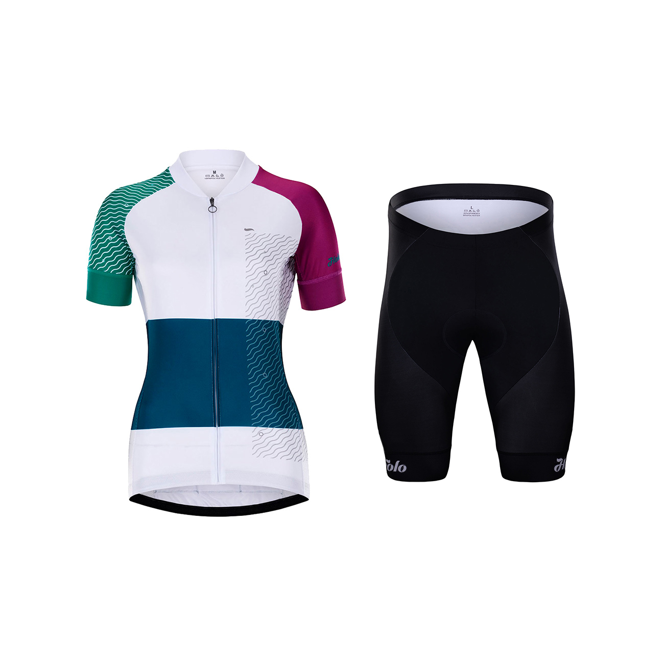 Levně HOLOKOLO Cyklistický krátký dres a krátké kalhoty - ENGRAVE LADY - bílá/vícebarevná/modrá/černá/fialová