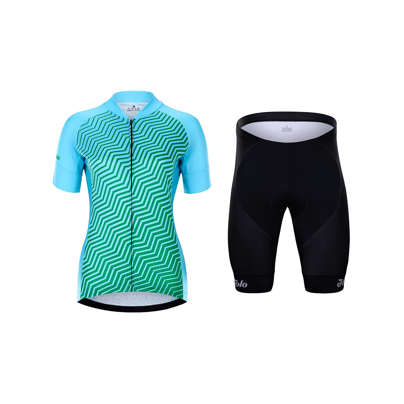 
                HOLOKOLO Cyklistický krátký dres a krátké kalhoty - DAYBREAK LADY - černá/světle modrá/zelená
            