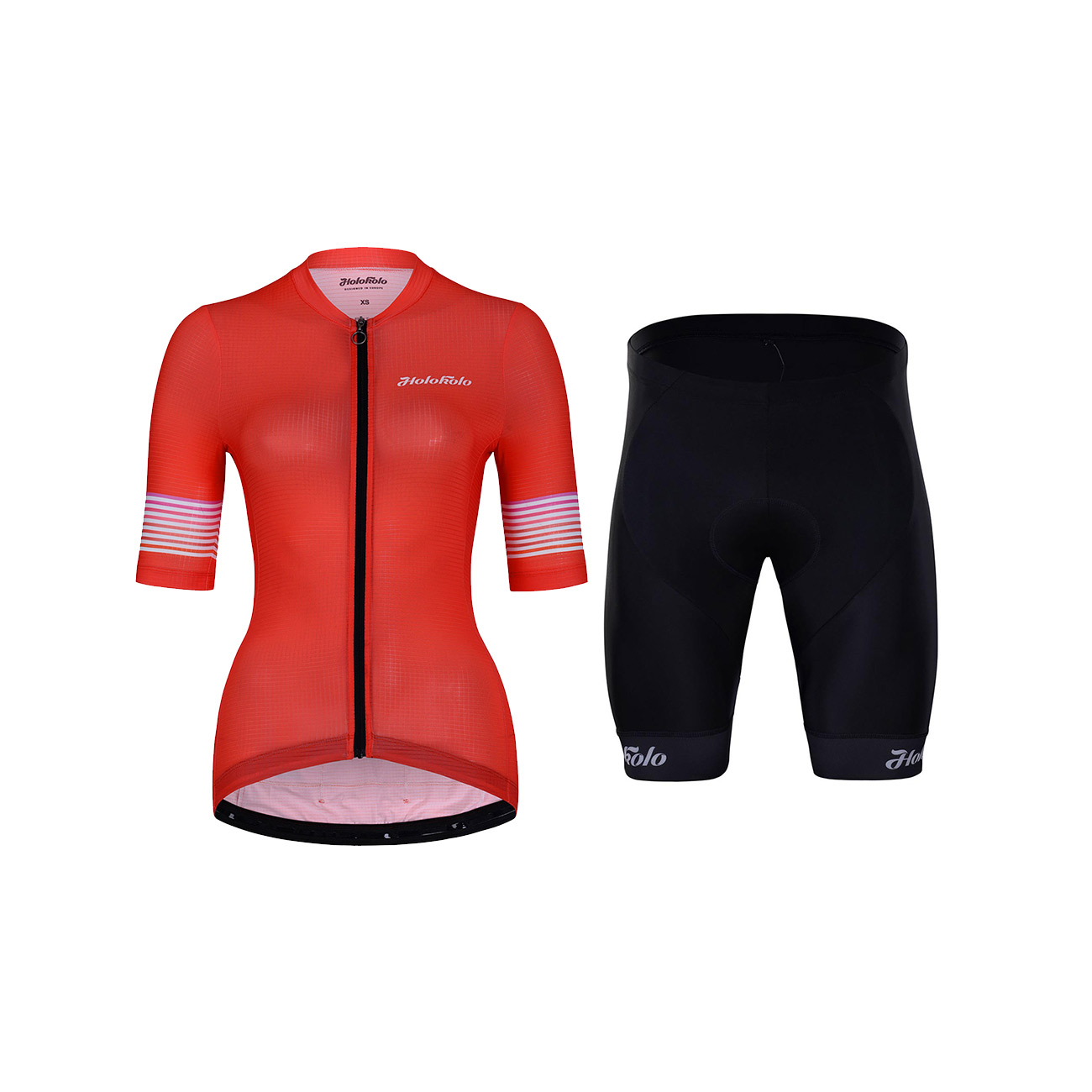 
                HOLOKOLO Cyklistický krátký dres a krátké kalhoty - RAINBOW LADY - červená/černá
            