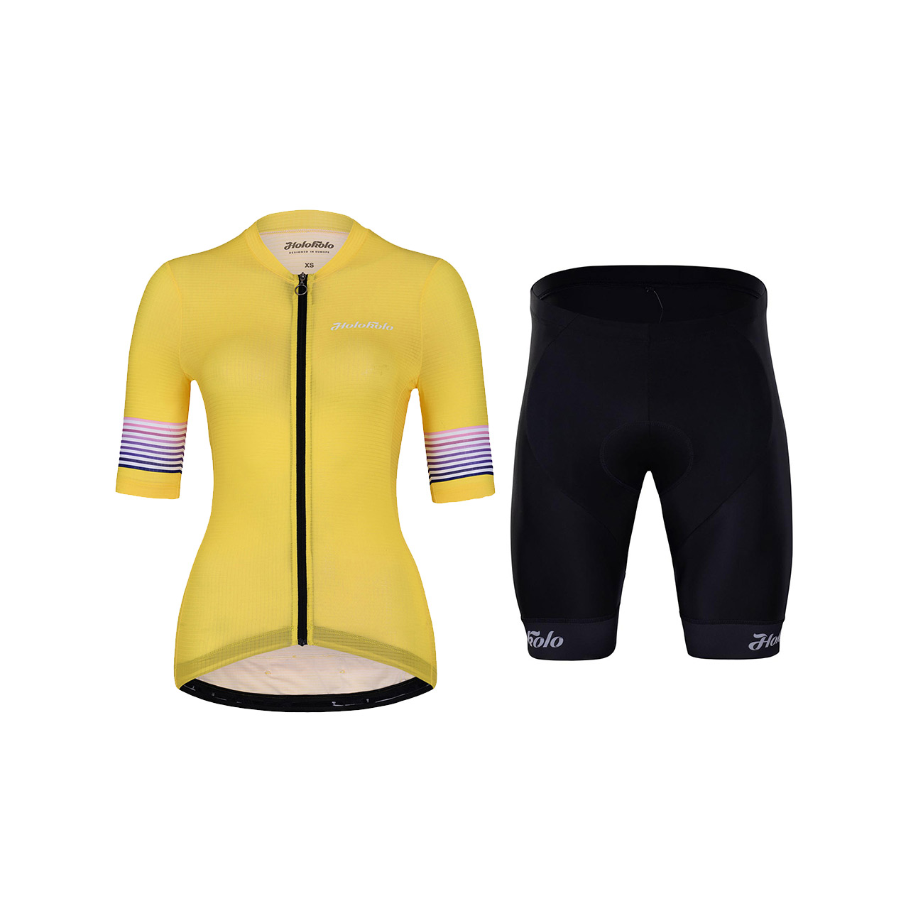 
                HOLOKOLO Cyklistický krátký dres a krátké kalhoty - RAINBOW LADY - žlutá/černá
            