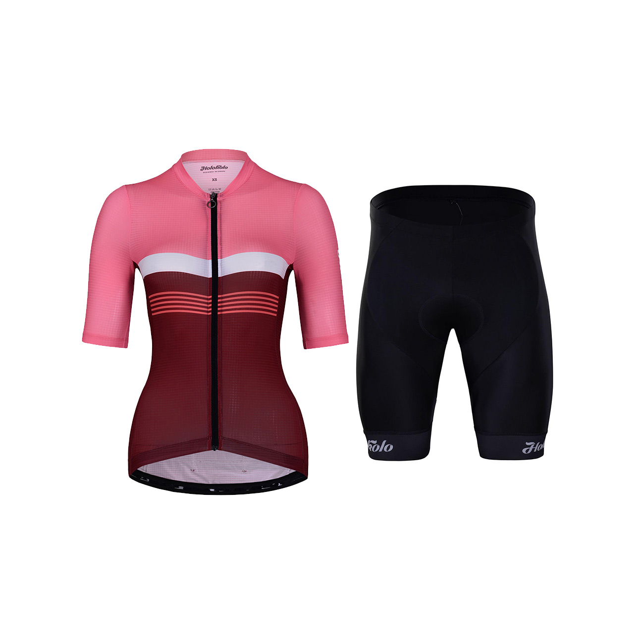 HOLOKOLO Cyklistický krátký dres a krátké kalhoty - SPORTY LADY - růžová/bordó/černá