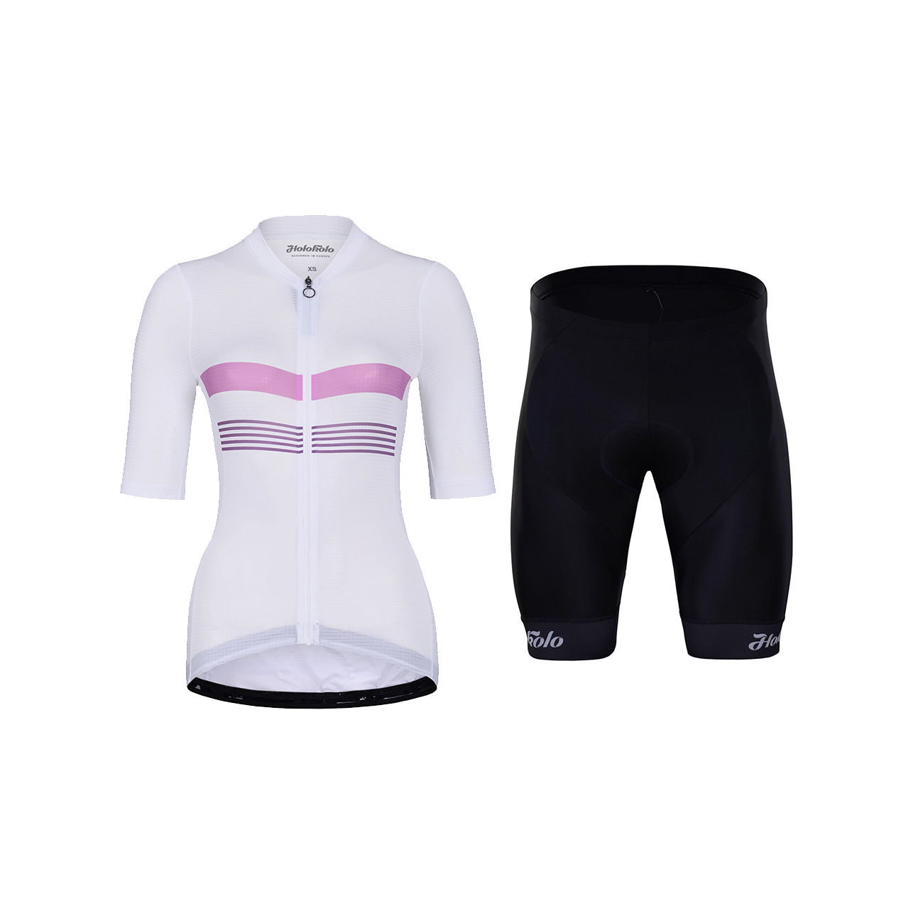 HOLOKOLO Cyklistický krátký dres a krátké kalhoty - SPORTY LADY - černá/bílá/růžová