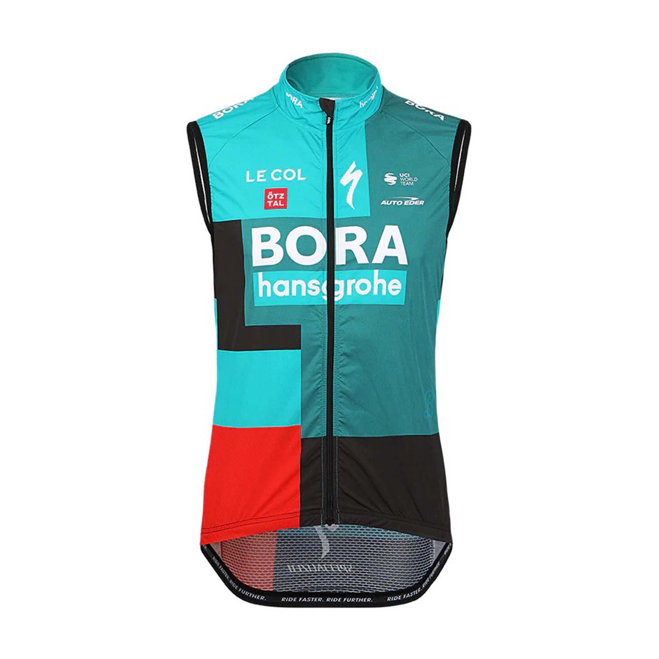 Levně LE COL Cyklistická vesta - BORA HANSGROHE 2022 - černá/zelená/červená 2XL