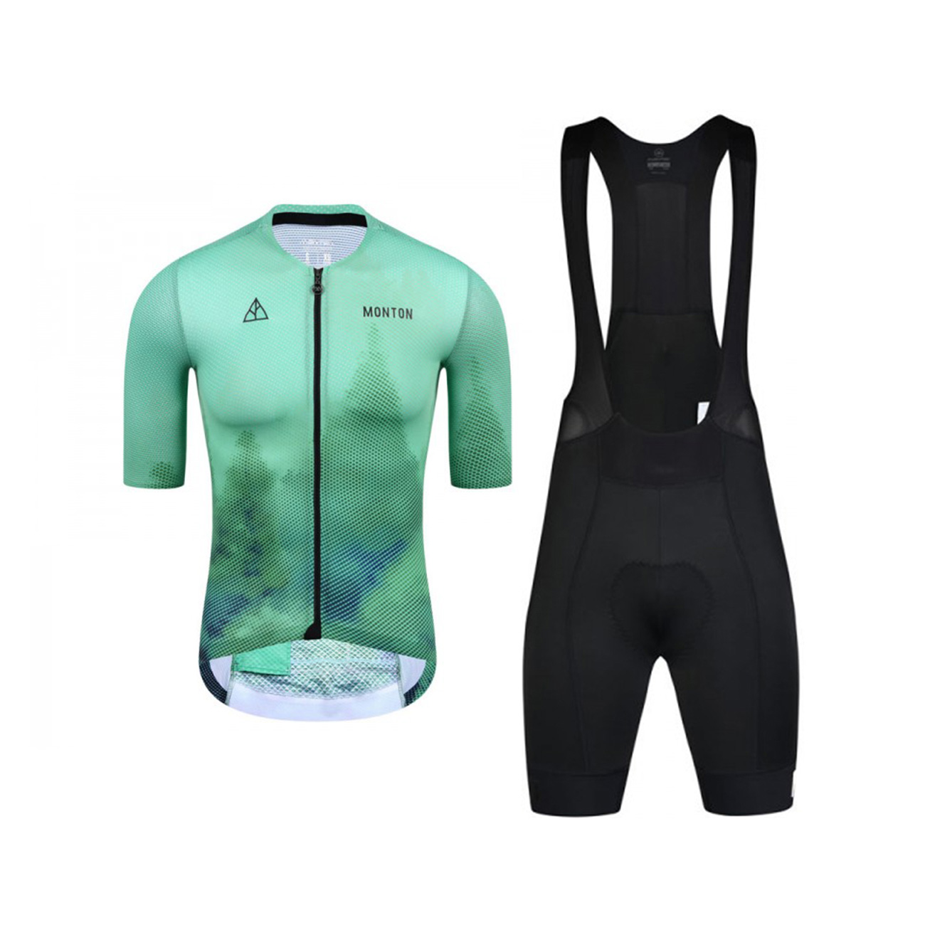 MONTON Cyklistický krátký dres a krátké kalhoty - FOREST - zelená/bílá/černá