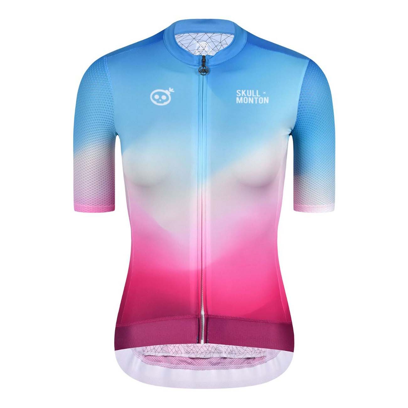 MONTON Cyklistický dres s krátkým rukávem - SKULL NORTHERNLIGHTS LADY - bordó/růžová/modrá L