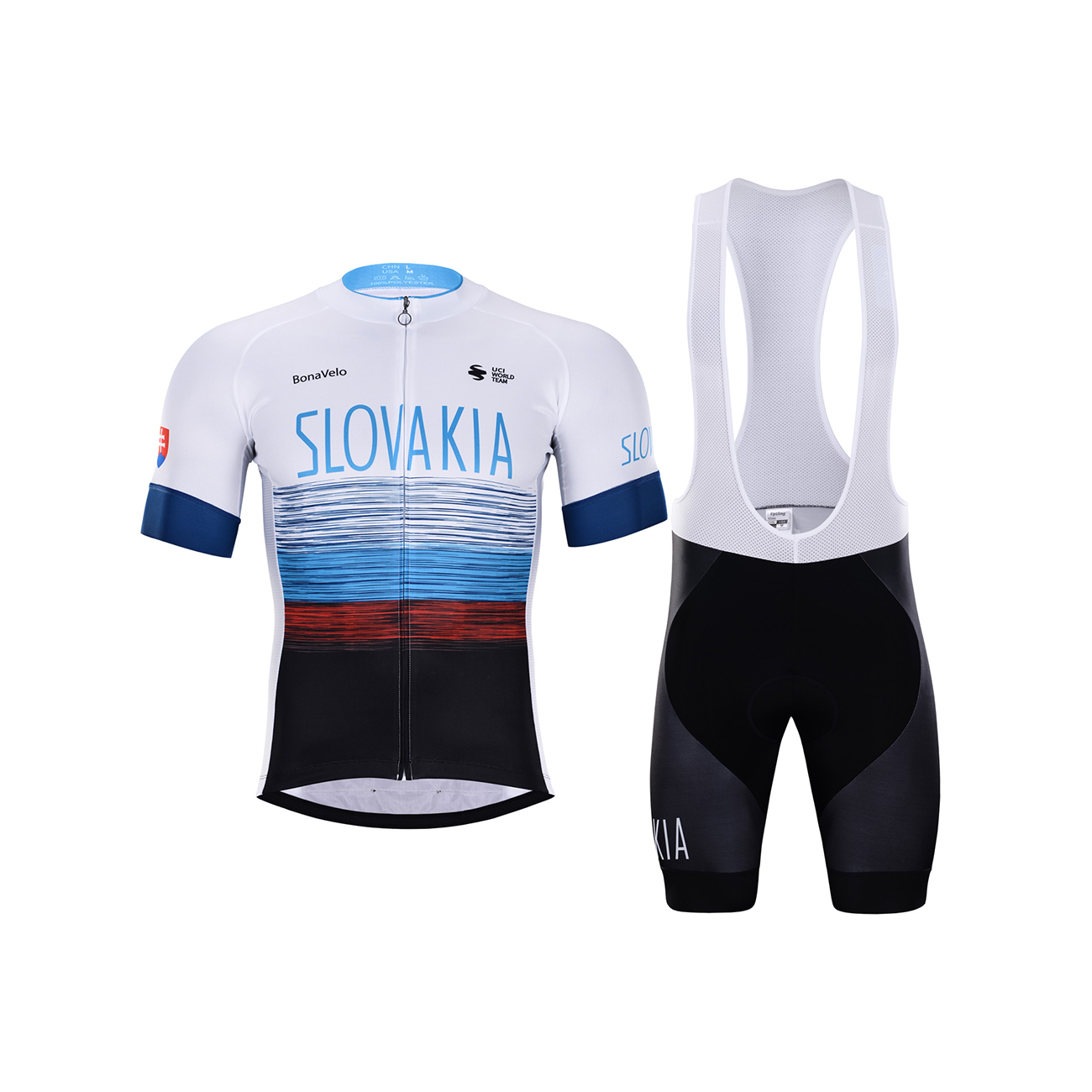 
                BONAVELO Cyklistický krátký dres a krátké kalhoty - SLOVAKIA - bílá/červená/modrá/černá
            