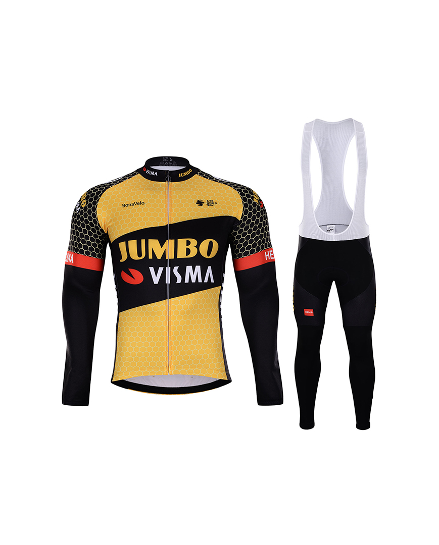 
                BONAVELO Cyklistický zimní dres a kalhoty - JUMBO-VISMA 2021 WNT - žlutá/černá
            