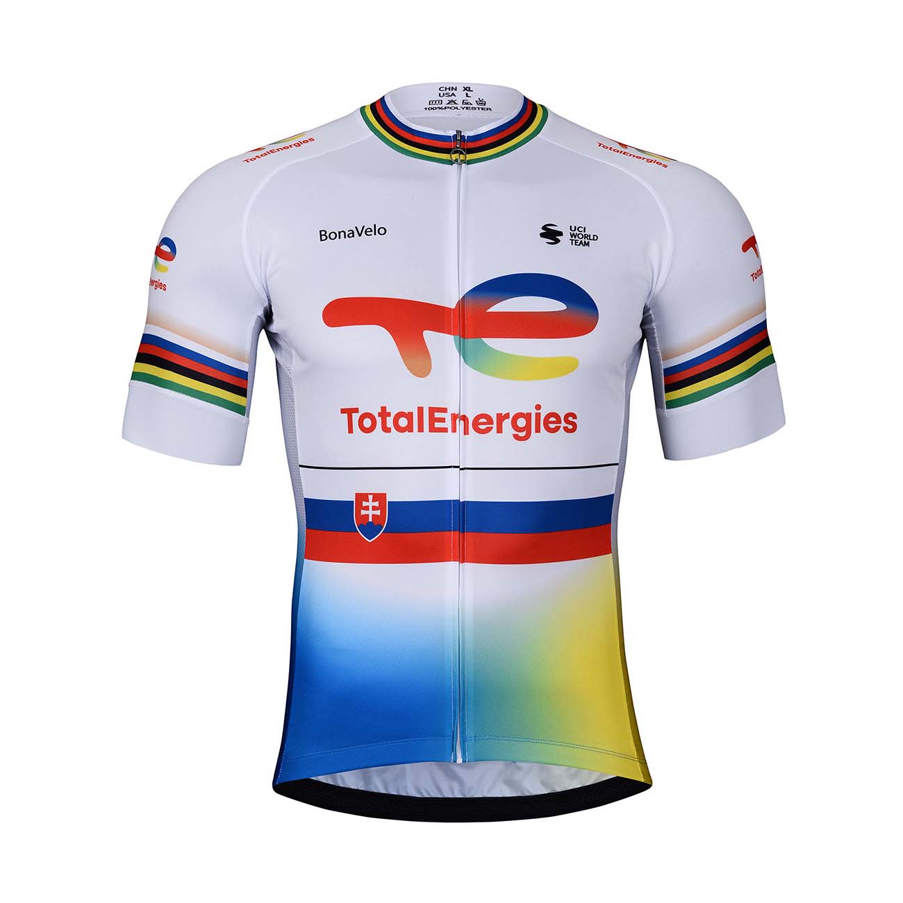 Levně BONAVELO Cyklistický dres s krátkým rukávem - TOTAL ENERGIES 2023 - bílá/červená/žlutá/modrá 5XL