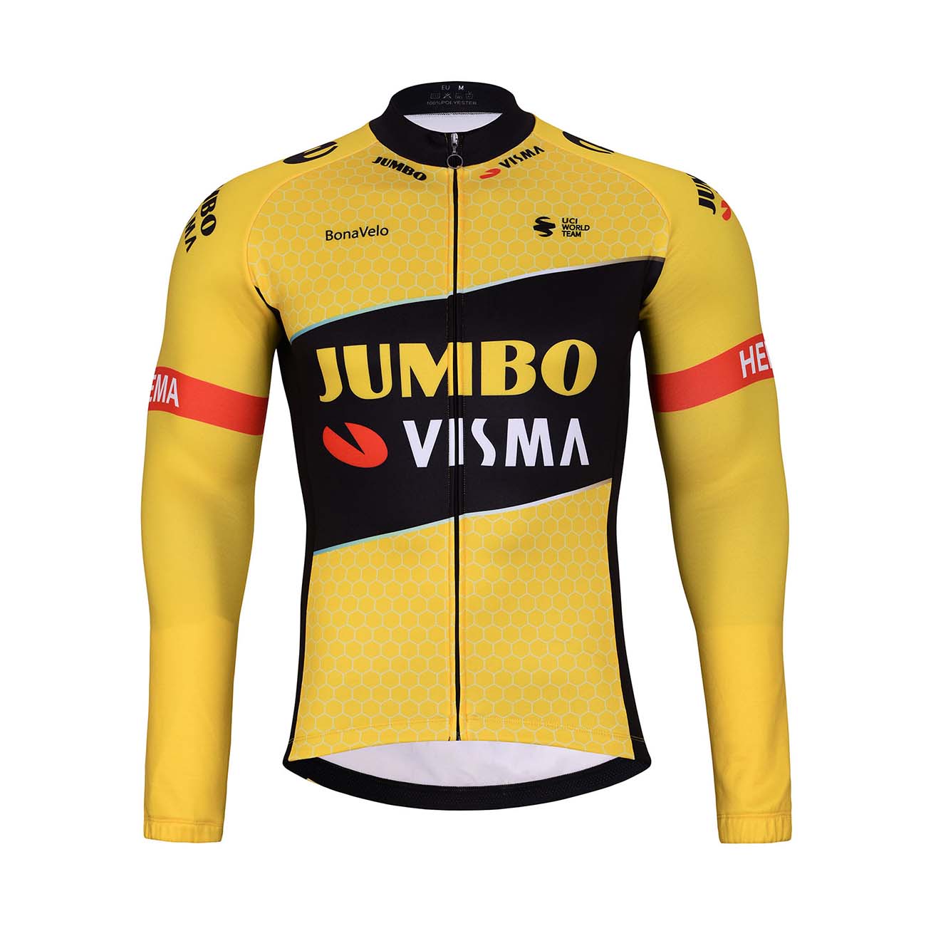 BONAVELO Cyklistický dres s dlouhým rukávem zimní - JUMBO-VISMA 2023 WNT - žlutá/černá 3XL