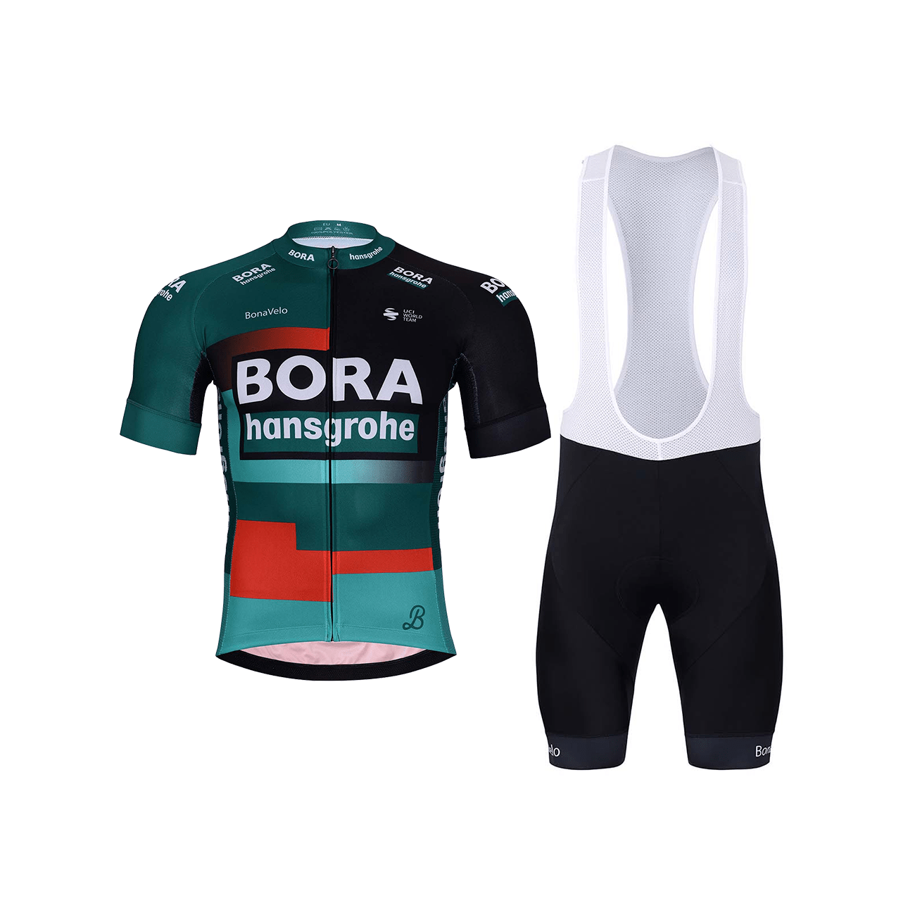BONAVELO Cyklistický krátký dres a krátké kalhoty - BORA 2023 - červená/černá/zelená