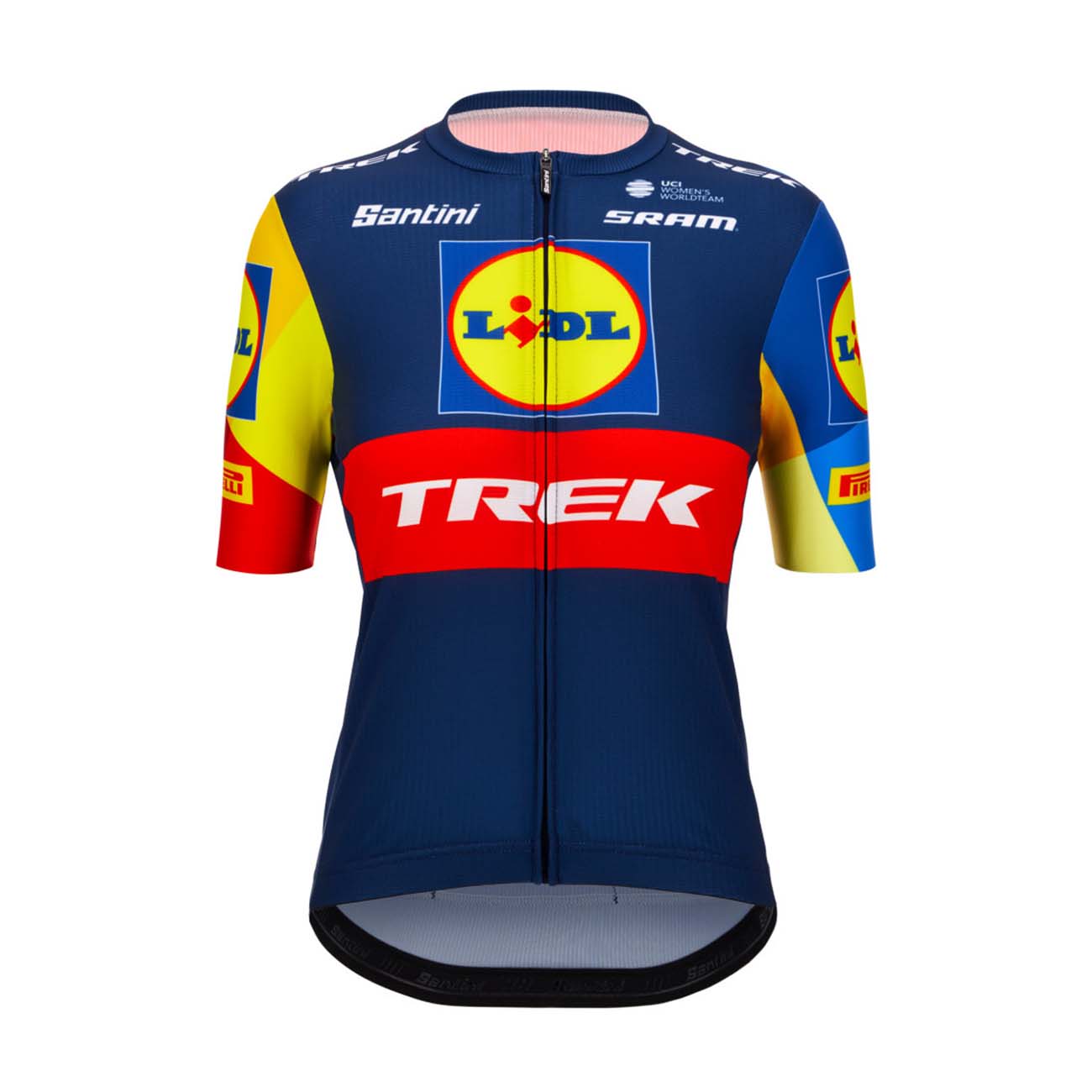 SANTINI Cyklistický dres s krátkým rukávem - LIDL TREK 2024 LADY - modrá/žlutá/červená