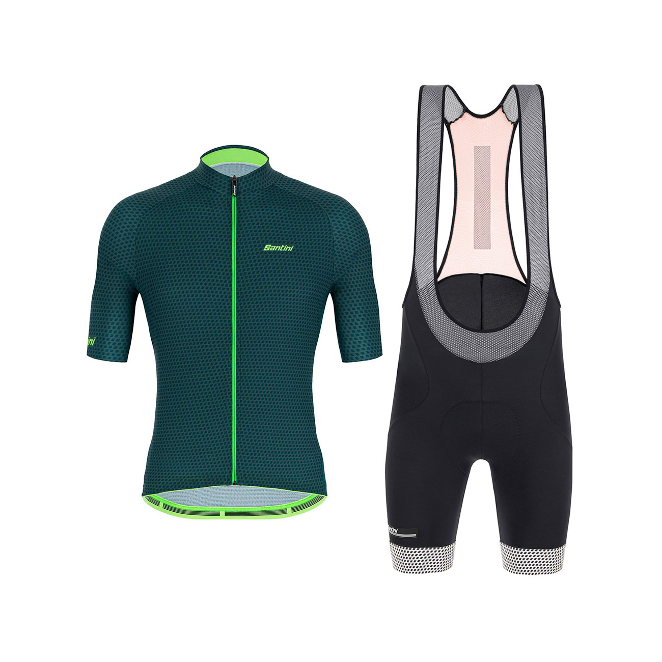
                SANTINI Cyklistický krátký dres a krátké kalhoty - KARMA KITE - zelená/černá
            