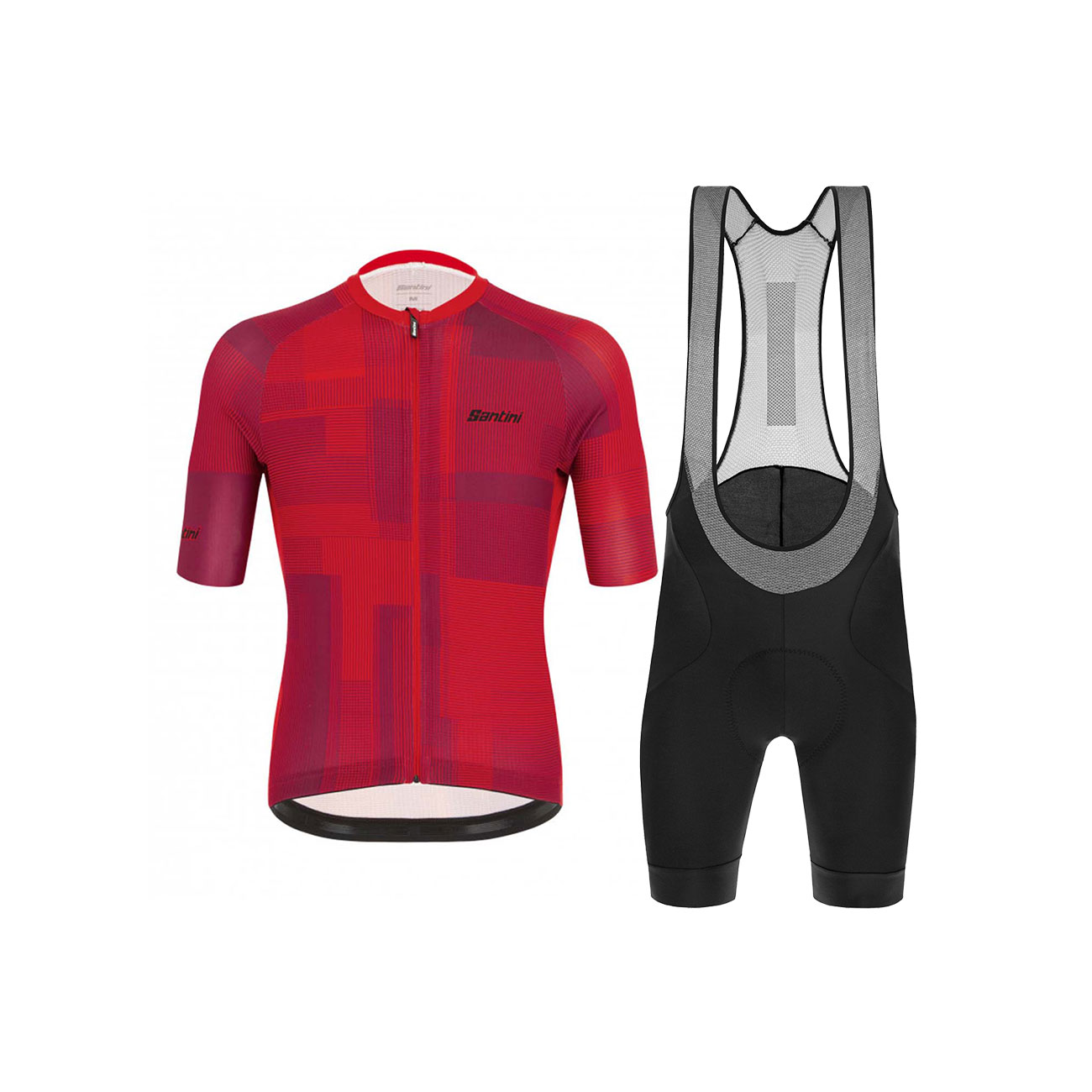 
                SANTINI Cyklistický krátký dres a krátké kalhoty - KARMA KINETIC - černá/červená
            