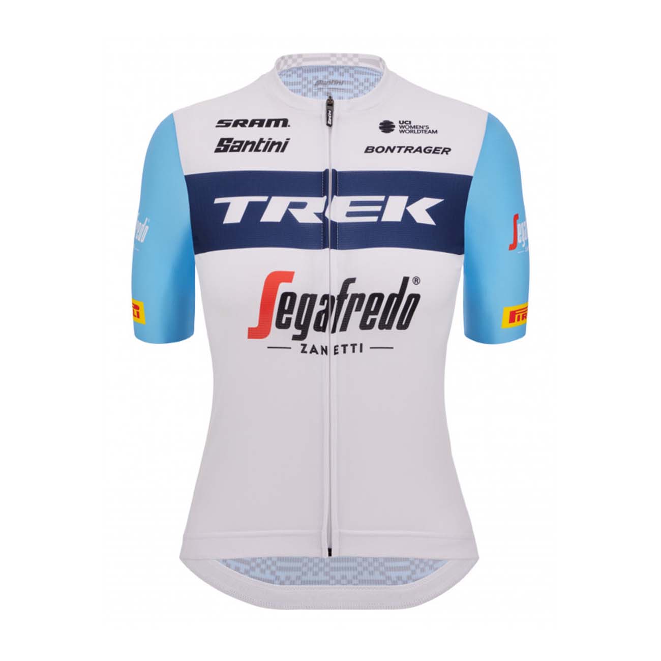 
                SANTINI Cyklistický dres s krátkým rukávem - TREK SEGAFREDO 2023 LADY FAN LINE - světle modrá/bílá
            
