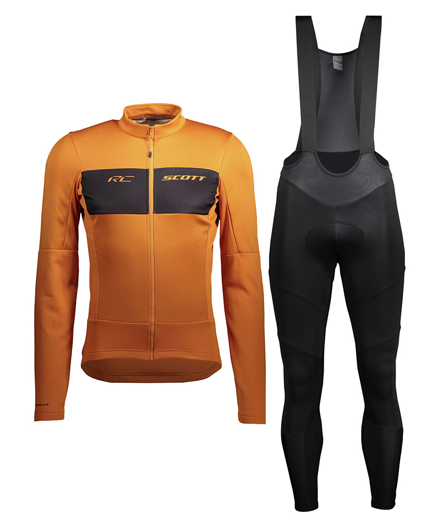 Levně SCOTT Cyklistická zimní bunda a kalhoty - RC WARM HYBRID WB - černá/oranžová