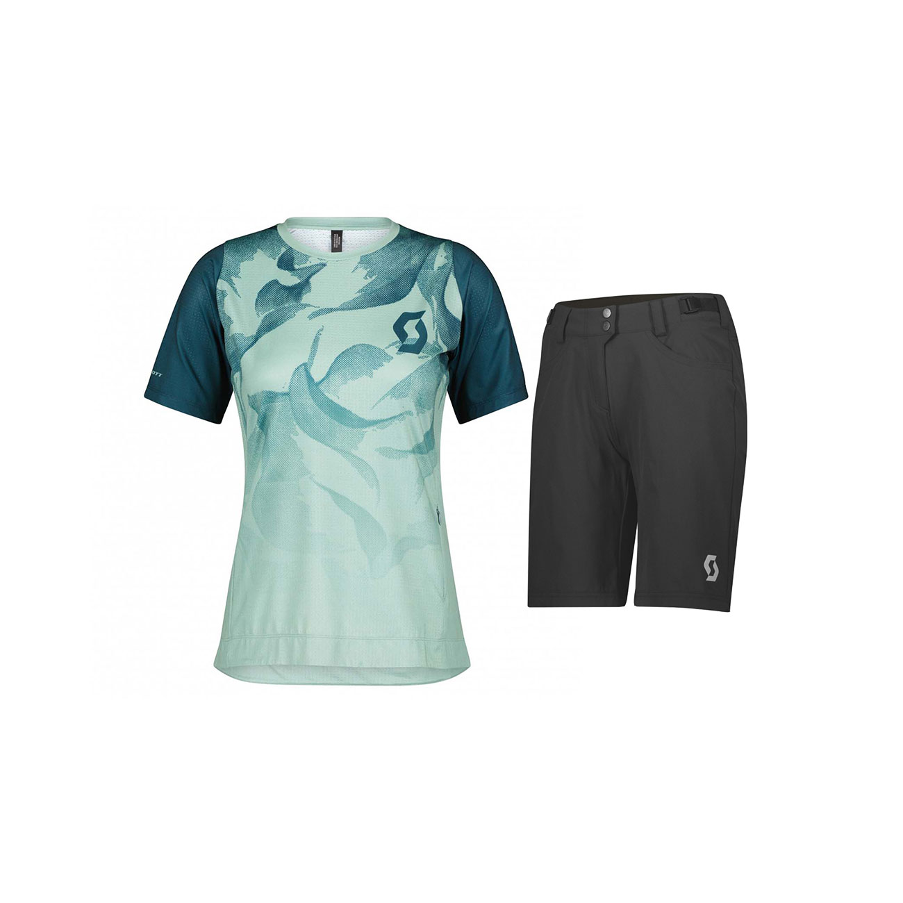 SCOTT Cyklistický krátký dres a krátké kalhoty - TRAIL VERTIC LADY - modrá/černá/zelená