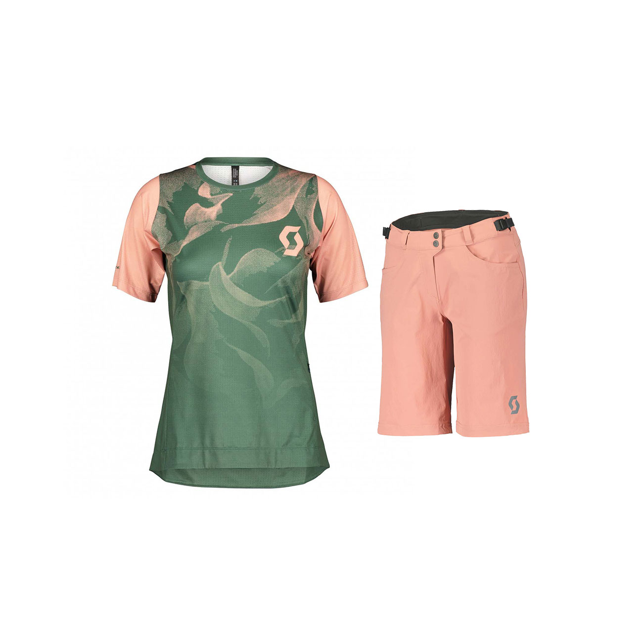 Levně SCOTT Cyklistický krátký dres a krátké kalhoty - TRAIL VERTIC LADY - zelená/růžová