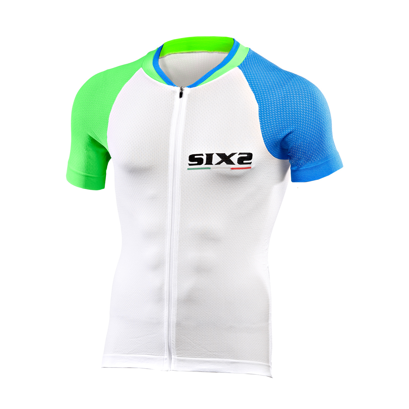 Levně SIX2 Cyklistický dres s krátkým rukávem - BIKE3 ULTRALIGHT - bílá/zelená/modrá M