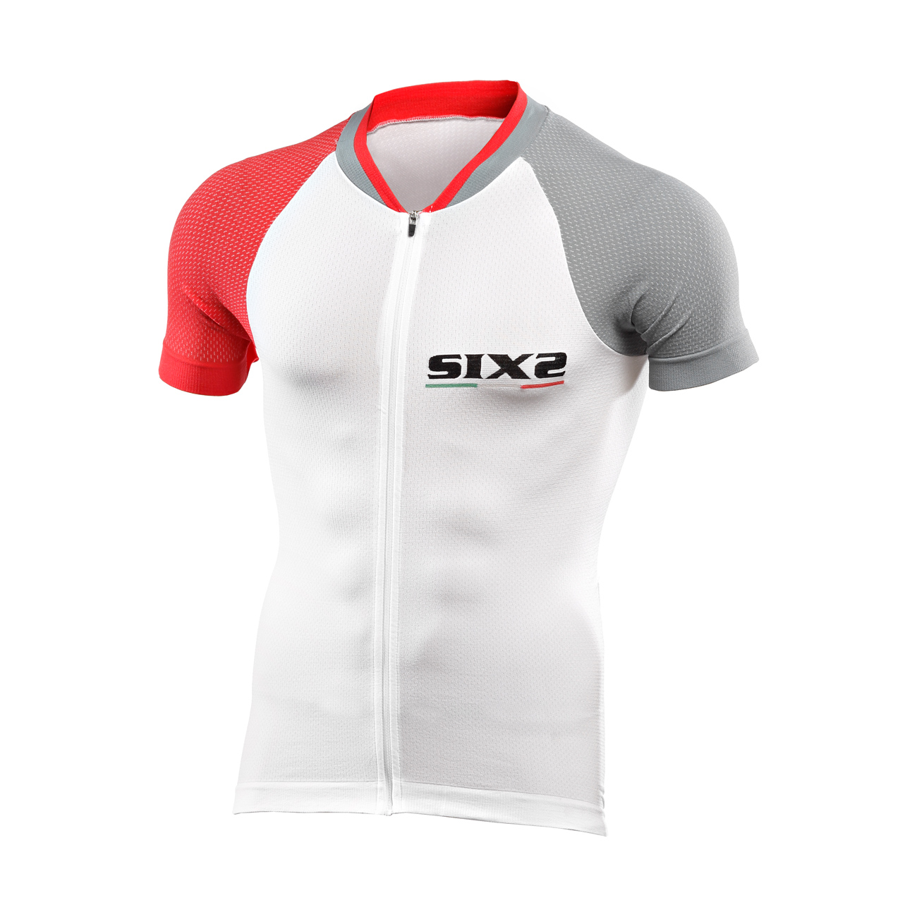 
                SIX2 Cyklistický dres s krátkým rukávem - BIKE3 ULTRALIGHT - bílá/šedá/červená
            