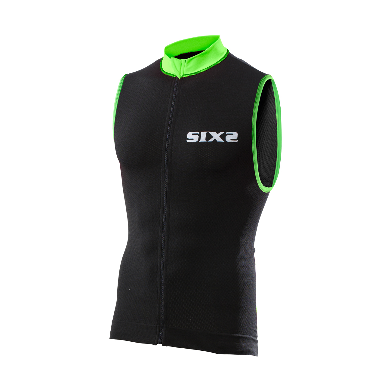 
                SIX2 Cyklistický dres bez rukávů - BIKE2 STRIPES - černá/zelená S
            